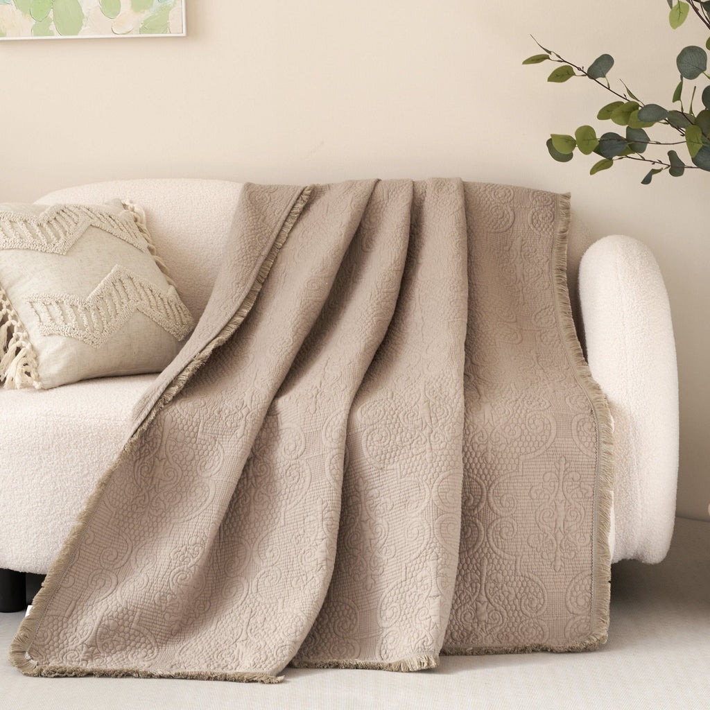 Fringed Cotton Quilted Throw Blanket