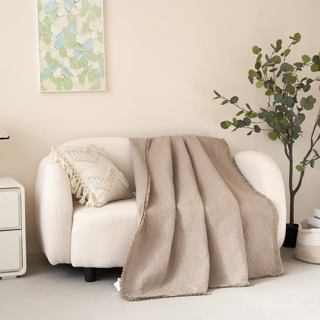 Fringed Cotton Quilted Throw Blanket