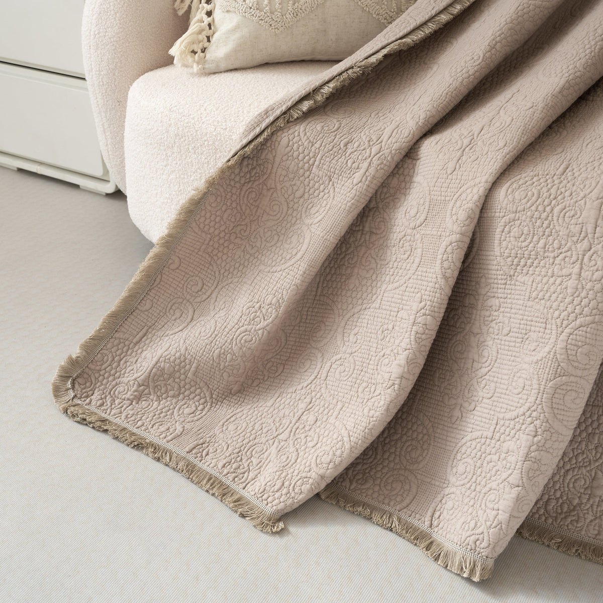 Fringed Cotton Quilted Throw Blanket