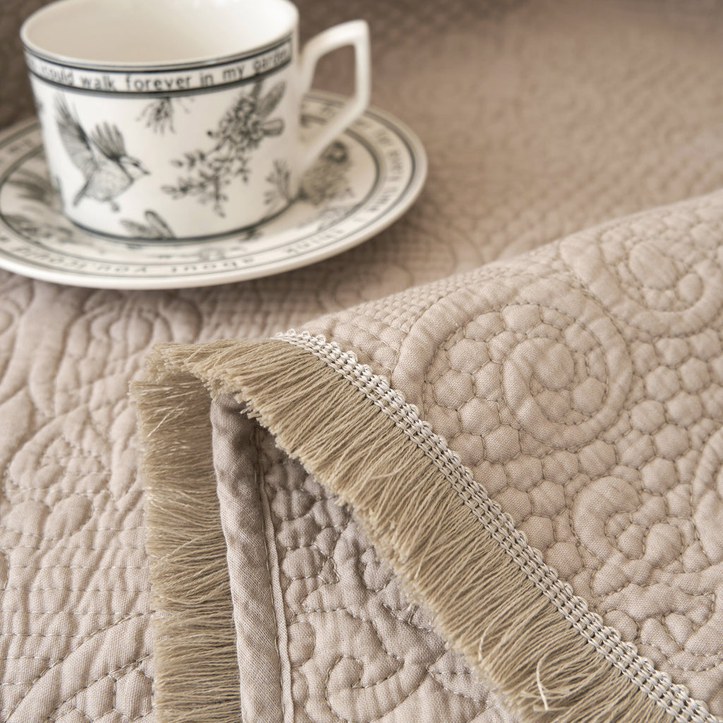 Fringed Cotton Quilted Throw Blanket