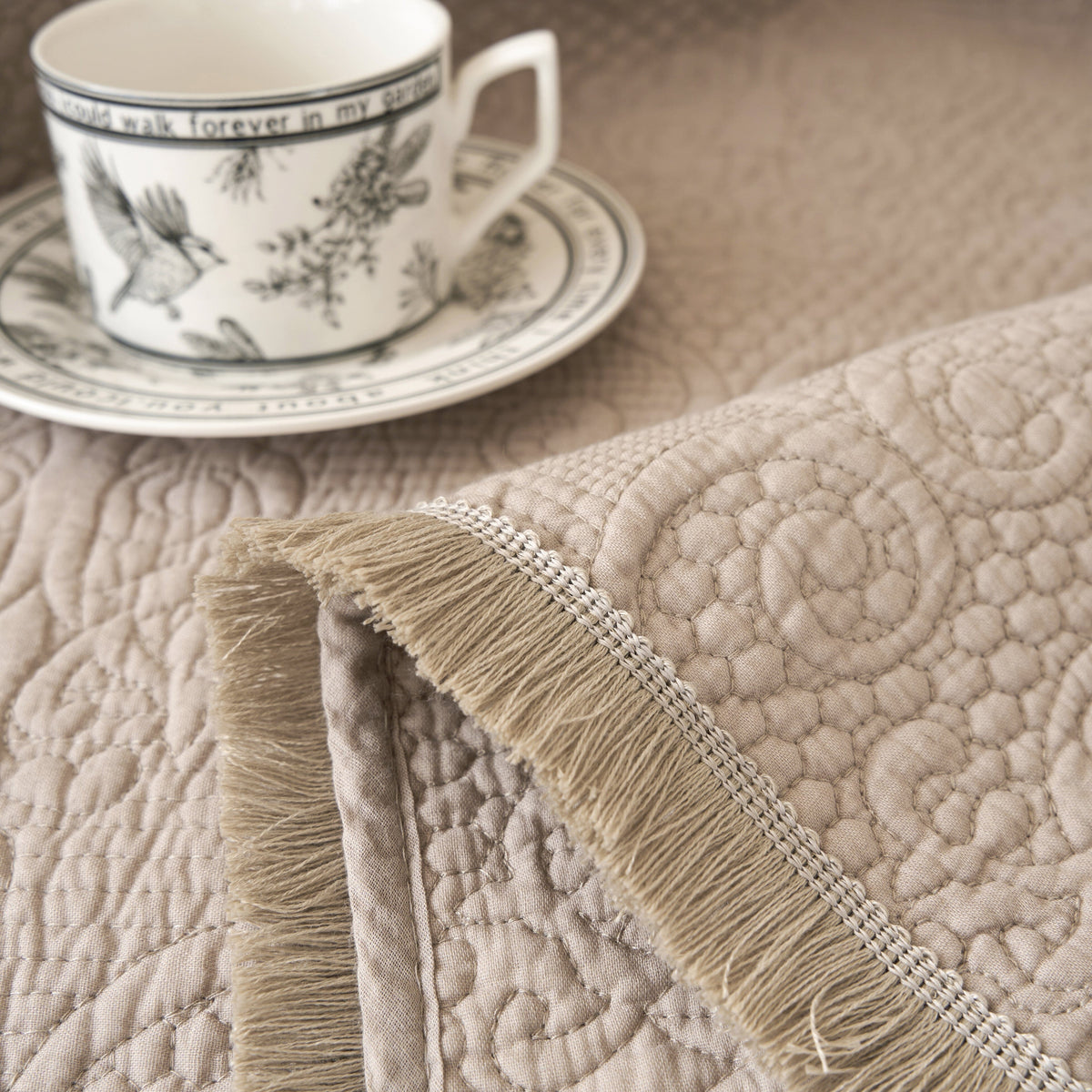Fringed Cotton Quilted Throw Blanket