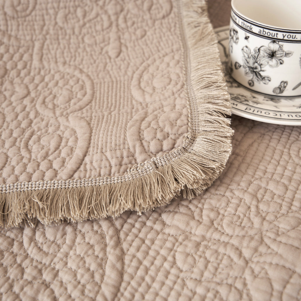 Fringed Cotton Quilted Throw Blanket