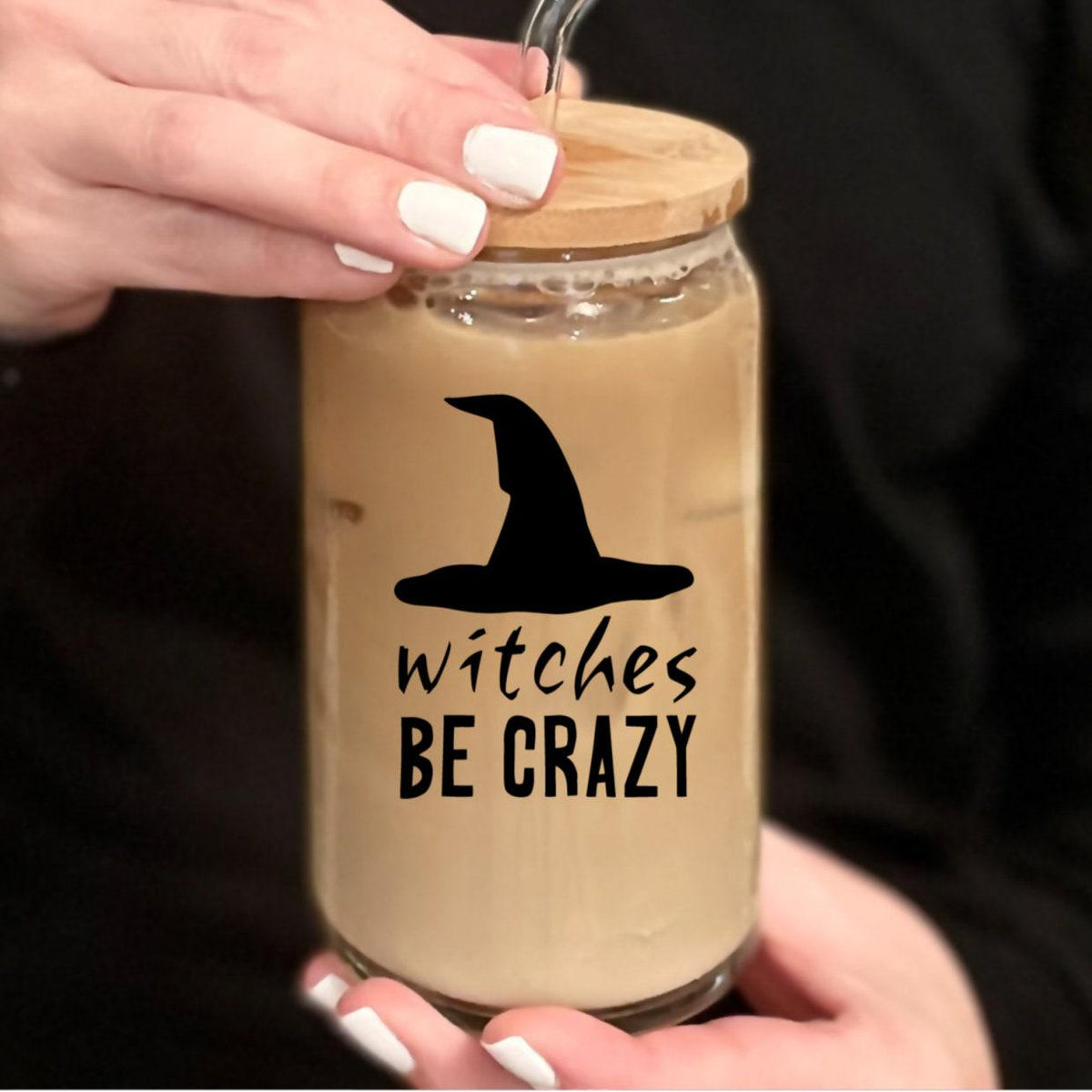 Funny Witch Halloween Glass Iced Coffee Cup