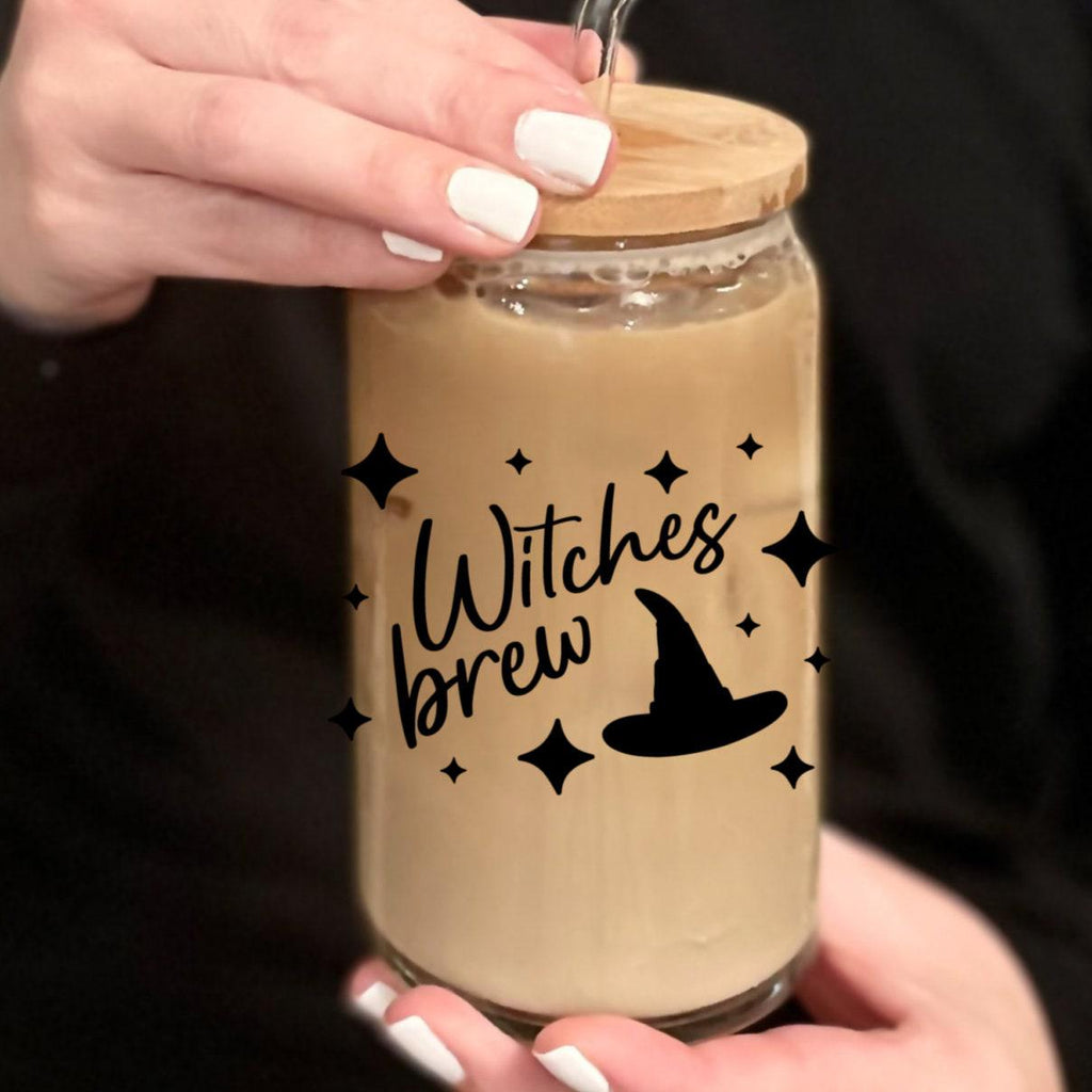 Funny Witch Halloween Glass Iced Coffee Cup