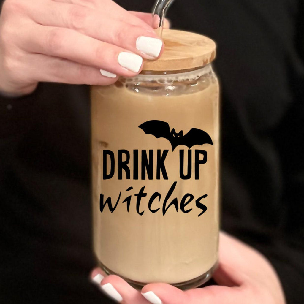 Funny Witch Halloween Glass Iced Coffee Cup