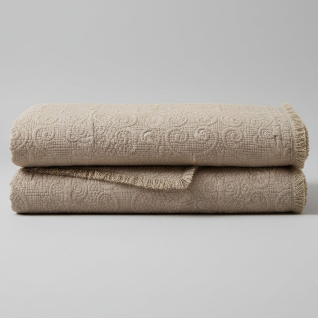Fringed Cotton Quilted Throw Blanket