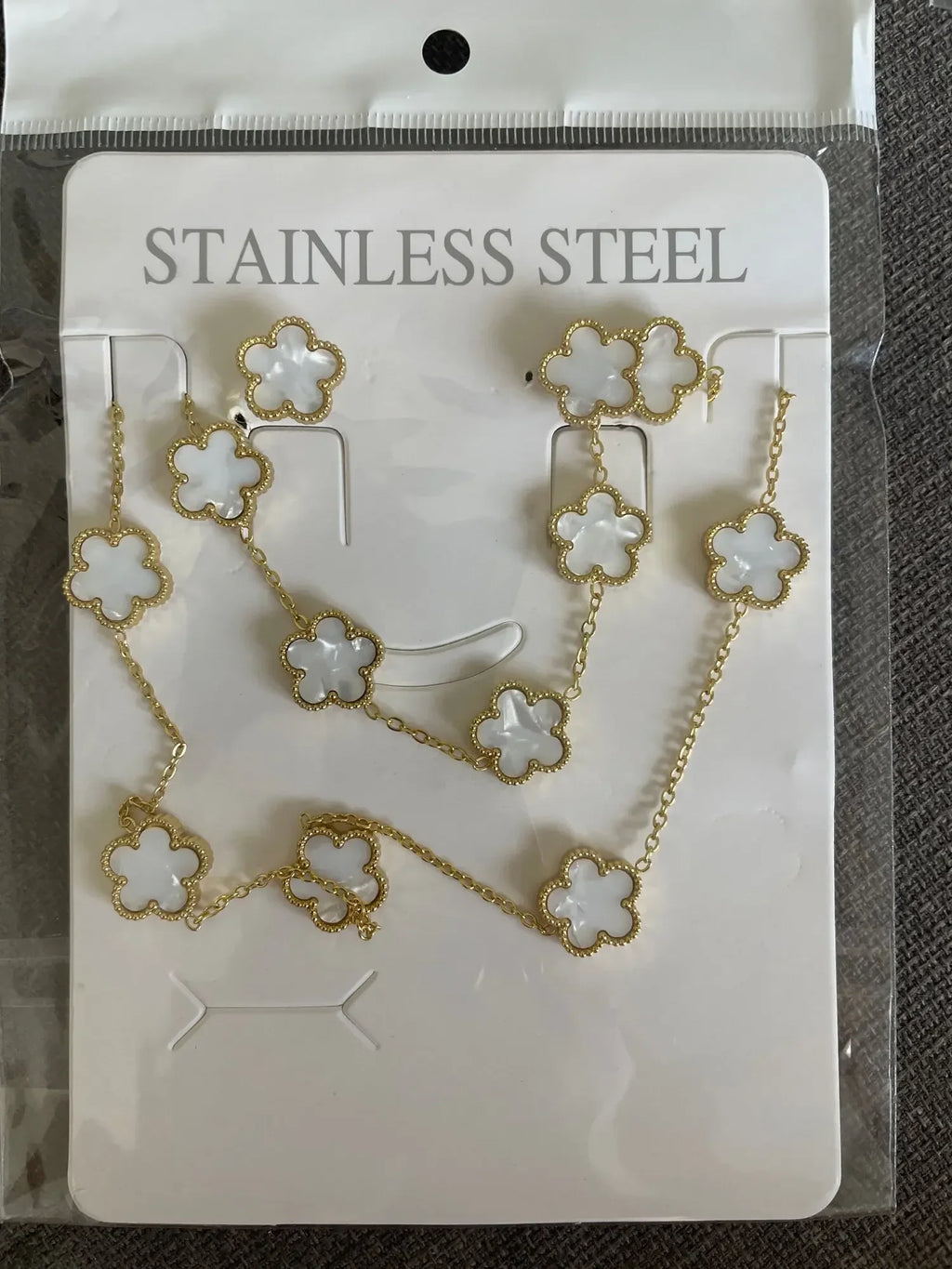 Flower Necklace Earrings Set Stainless Steel
