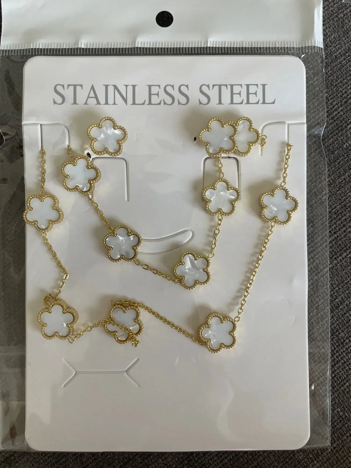 Flower Necklace Earrings Set Stainless Steel