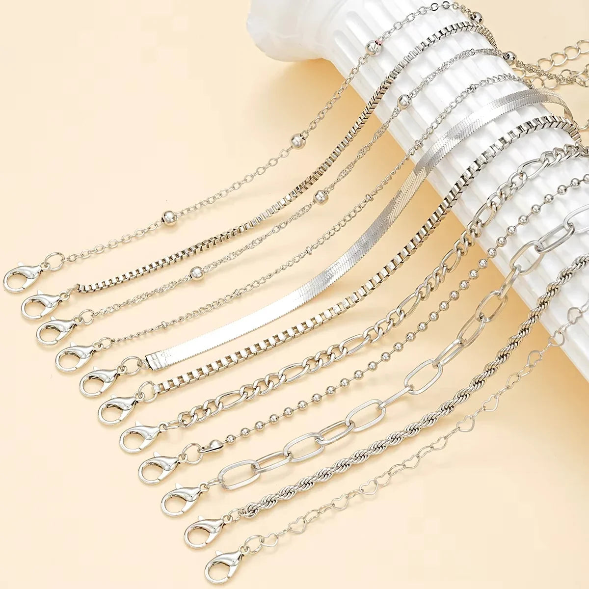 11Pcs/Set Boho Twisted Flat Snake Chain