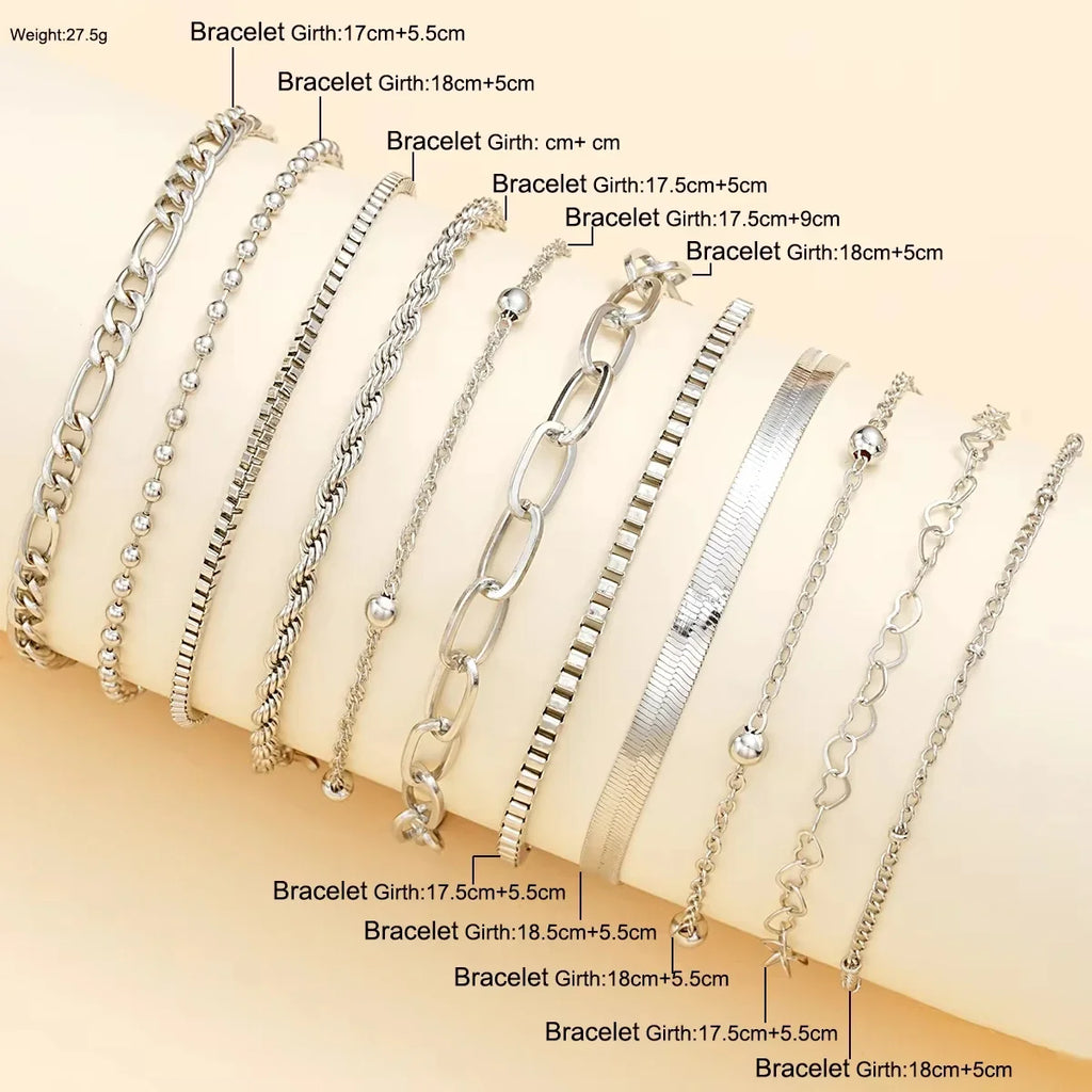 11Pcs/Set Boho Twisted Flat Snake Chain