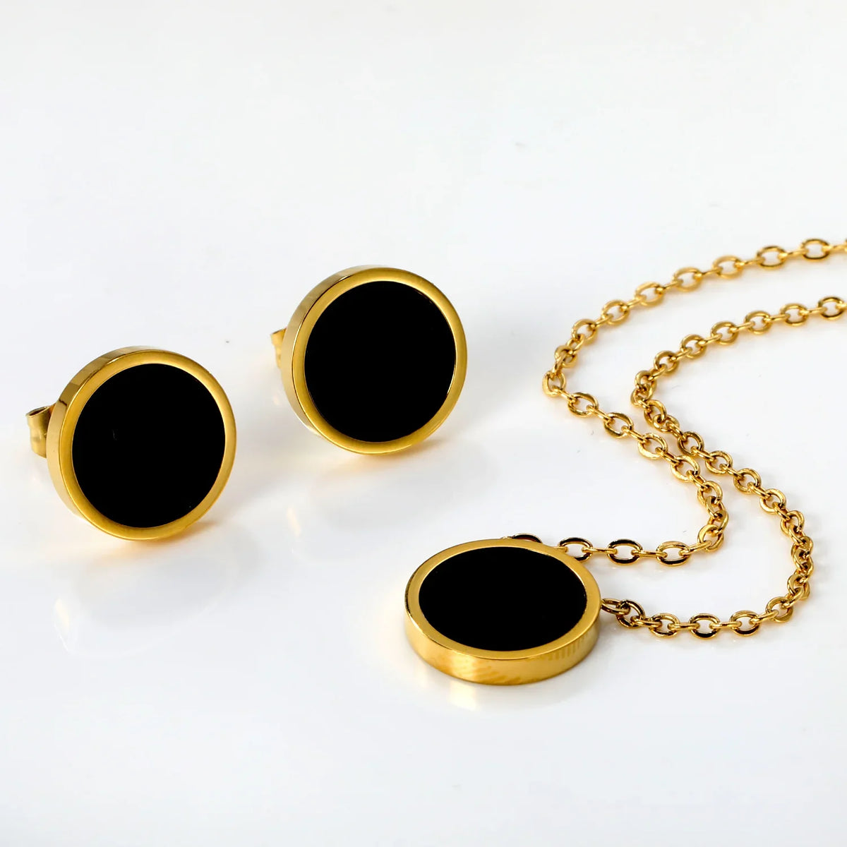 Flower Necklace Earrings Set Stainless Steel