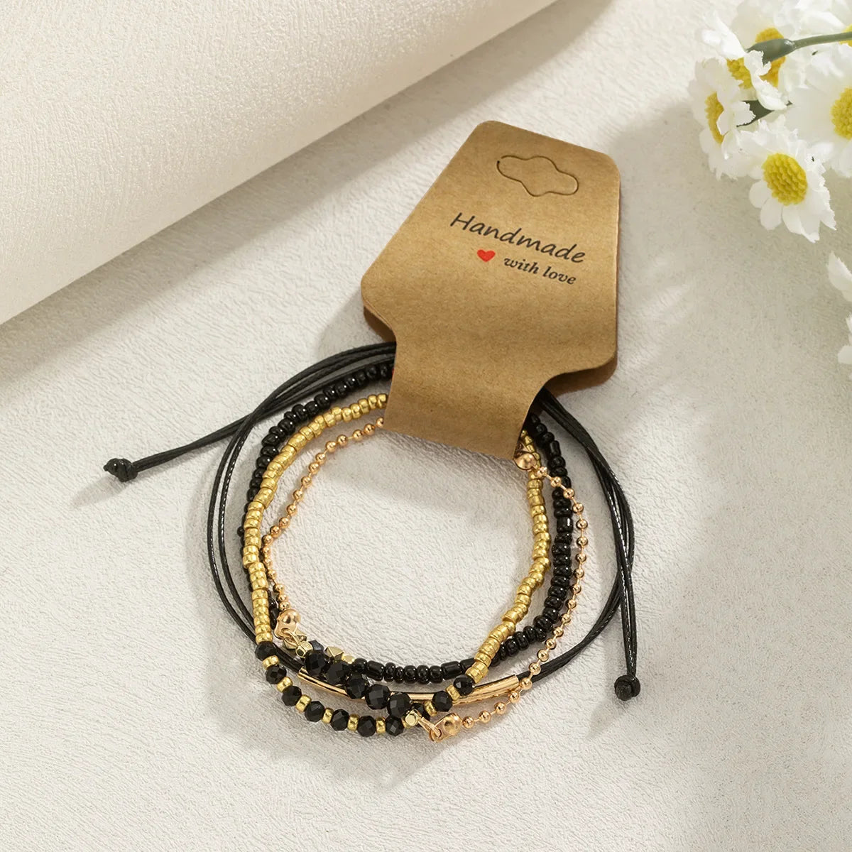 Handmade Black Glass Stone Bracelet Set