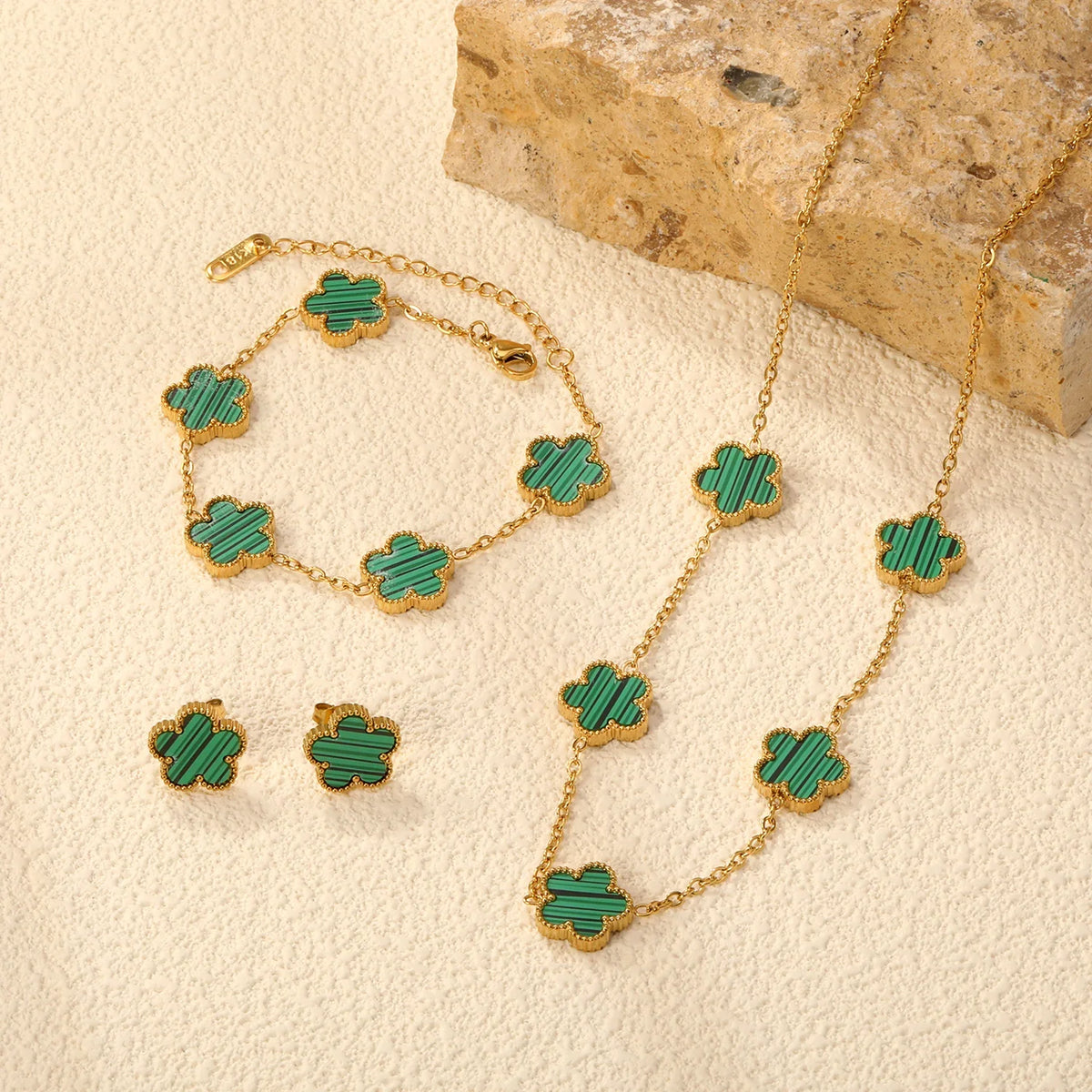 Flower Necklace Earrings Set Stainless Steel