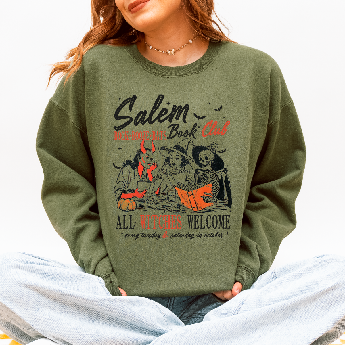 Salem Book Club All Witches Welcome Bookish Booktok Classic Vintage Halloween Reading Books Sweatshirt