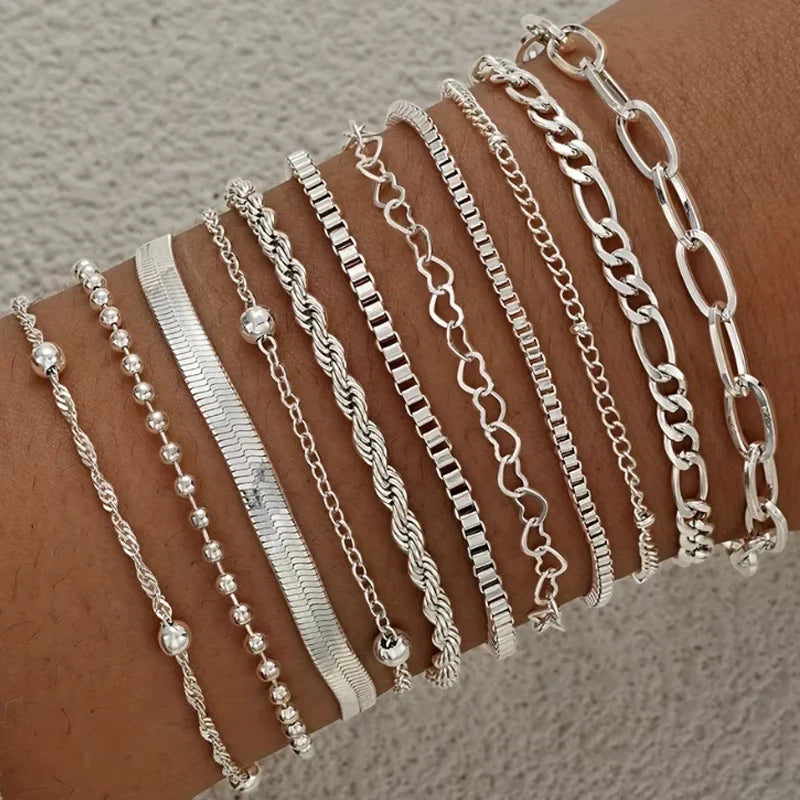 11Pcs/Set Boho Twisted Flat Snake Chain