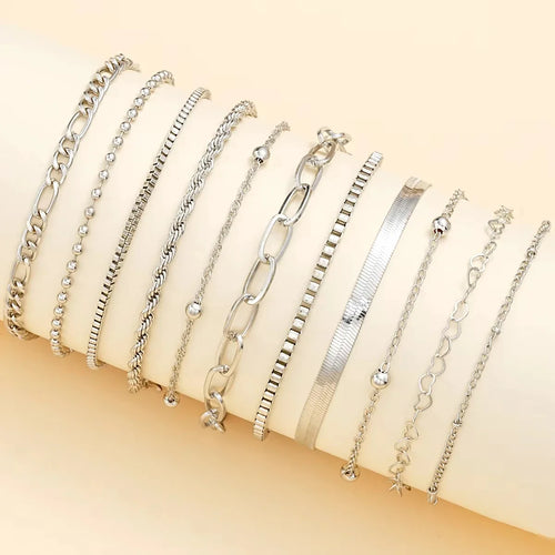 11Pcs/Set Boho Twisted Flat Snake Chain