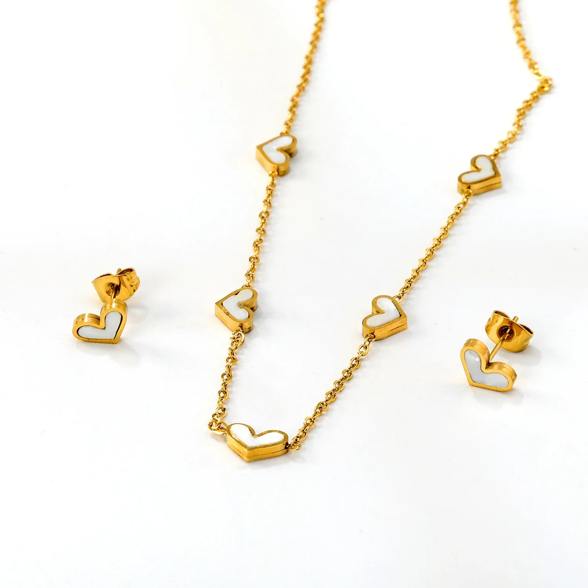 Flower Necklace Earrings Set Stainless Steel