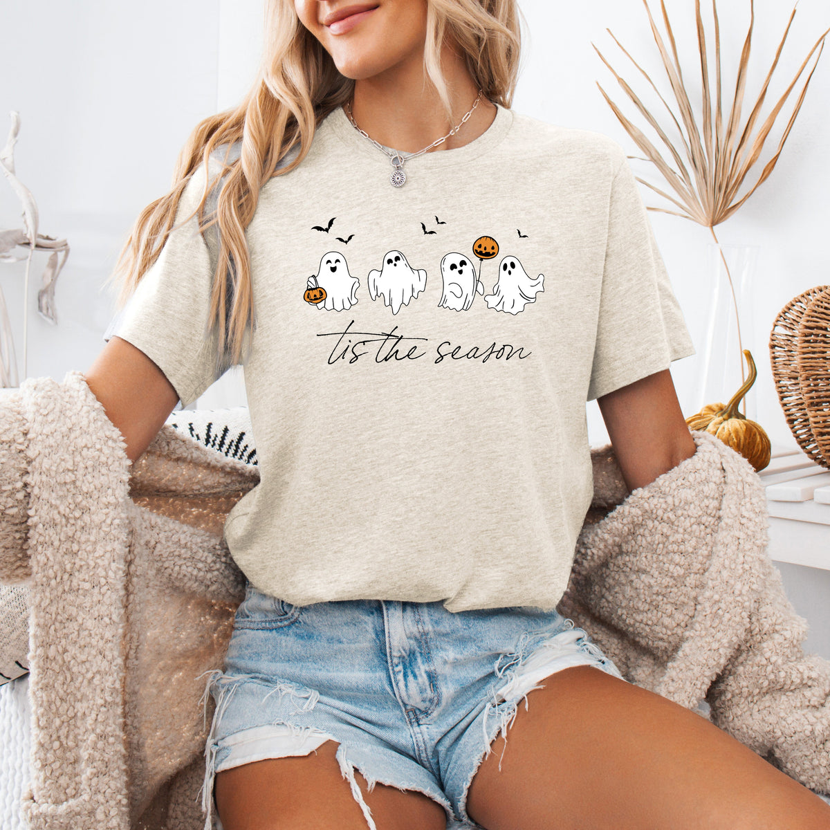 Tis The Season, Cute Ghosts, Halloween Night Parade With Spooky Fun Faces Graphic Tee