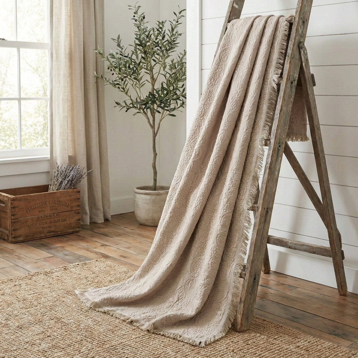 Fringed Cotton Quilted Throw Blanket