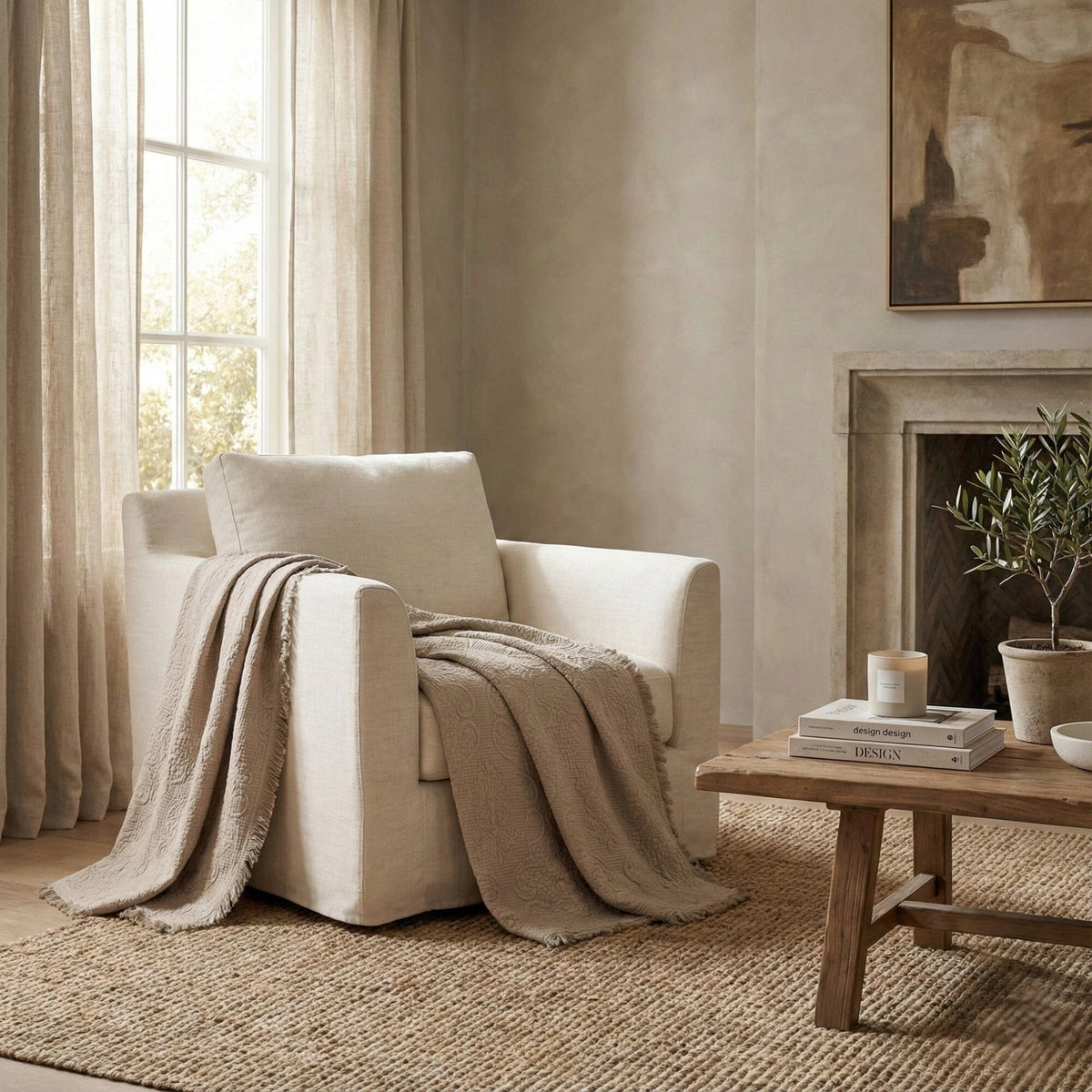 Fringed Cotton Quilted Throw Blanket